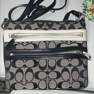 Coach Signature Black and Cream Crossbody Bag